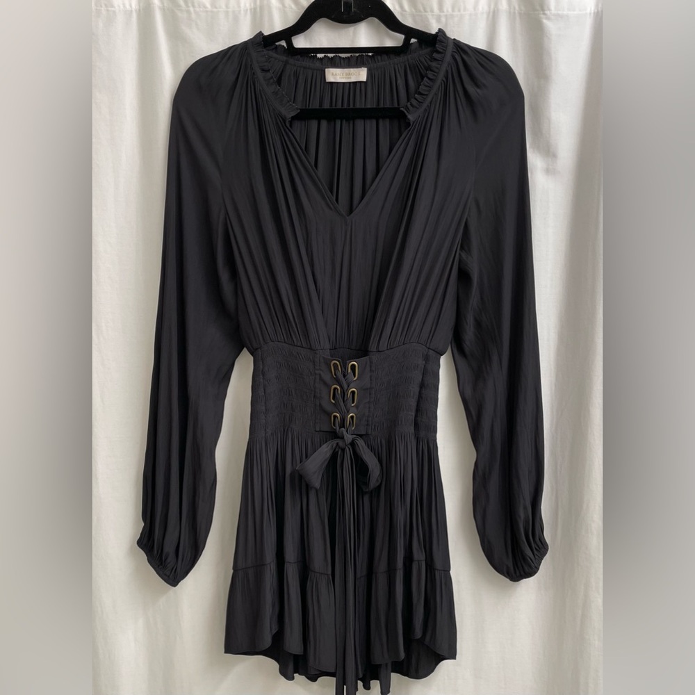 Ramy Brook Black Mini, Long Sleeve, V - Neck Dress with Elastic Waist